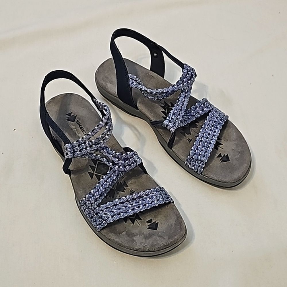 Skechers Memory Foam Sandals Strappy Comfy Soft Stretch Blue Gray Women's 8